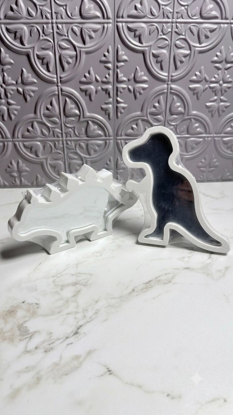 Dinosaur Shaped Wall Tabletop Mirrors White Set of 2 - T-Rex Stegosaurus NEW